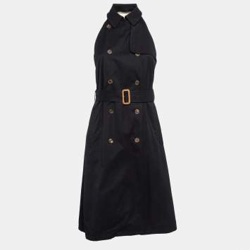 Pre Owned Burberry Black Gabardine Double Breasted Midi Dress S