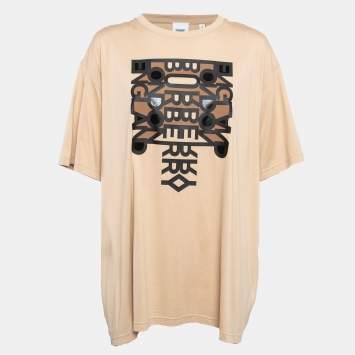 Pre Owned Burberry Beige Printed Cotton Knit Skylar T-Shirt XL