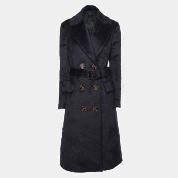 Pre Owned Burberry Prorsum Navy Blue Alpaca Wool Wait Belt Coat M