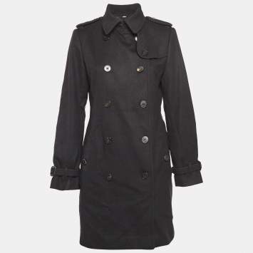 Pre Owned Burberry Black Wool Mid Length Double Breasted Coat M