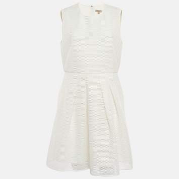Pre Owned Burberry White Mesh Flared Sleeveless Short Dress L