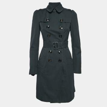 Pre Owned Burberry Navy Blue Gabardine Double Breasted Trench Coat S