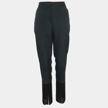 Pre Owned Burberry Black Virgin Wool Fringed Slim Leg Pants M
