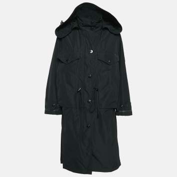 Pre Owned Burberry London Black Synthetic Adjustable Waist Mid-Length Coat S