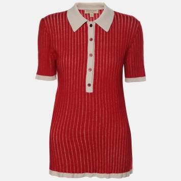 Pre Owned Burberry Red Cashmere and Silk T-Shirt M