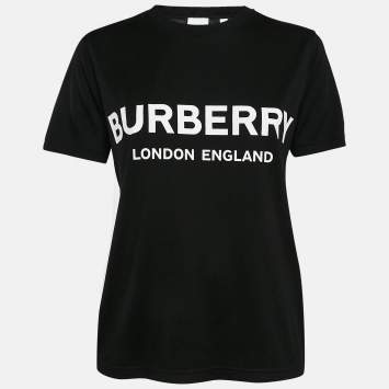 Pre Owned Burberry Black Logo Print Cotton Jersey Crew Neck T-Shirt S