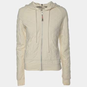 Pre Owned Burberry Cream Quilted Fabric Hooded Jacket XS
