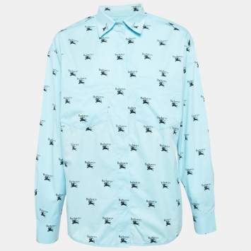 Pre Owned Burberry Blue Logo Print Cotton Oversized Shirt S
