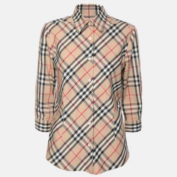 Pre Owned Burberry Beige House Check Cotton Blend Long Sleeve Shirt S