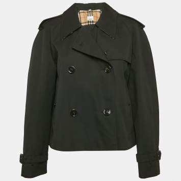 مملوكة مسبقًا Burberry Black Gabardine Double Breasted Crop Trench Coat M
