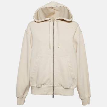 Pre Owned Burberry Beige Logo Applique Cotton Knit Zip-Up Hoodie M