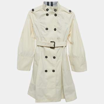 Pre Owned Burberry Cream Gabardine Cotton Pleated Trench Coat S