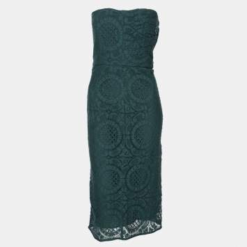 Pre Owned Burberry Green Lace Strapless Dress M