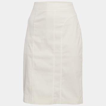 Pre Owned Burberry Off-White Cotton Knee-Length Skirt M