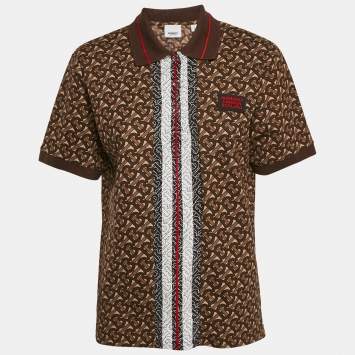 Pre Owned Burberry Brown Monogram Cotton Pique Copland Polo T-Shirt S