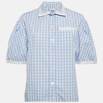 Pre Owned Burberry Blue/White Gingham Cotton Button Front Blouse XXS
