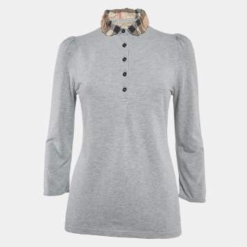 Pre Owned Burberry Brit Checks Detail Collar Cotton Pique T-Shirt M
