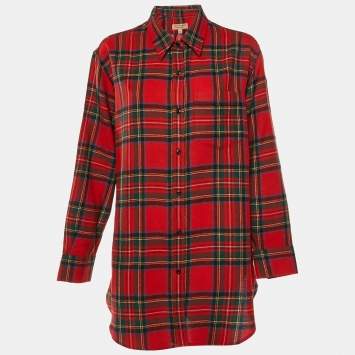 Pre Owned Burberry Red Plaid Check Wool Button Front Shirt L 