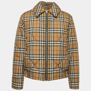 Pre Owned Burberry Brown Tartan Check Zip-Up Quilted Jacket S