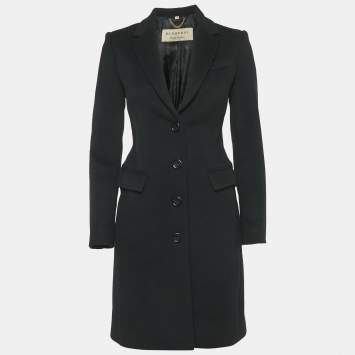 Pre Owned Burberry Black Wool Button Front Single Breasted Coat S