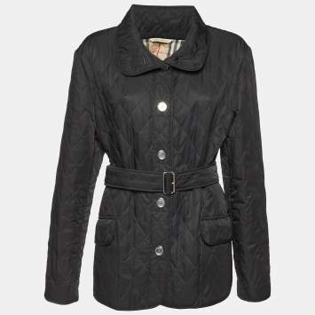 Pre Owned Burberry Black Synthetic Diamond Quilted Jacket L