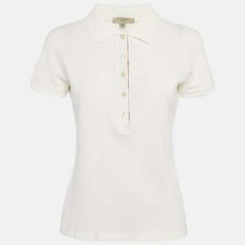 Pre Owned Burberry White Cotton Pique Polo T-Shirt M