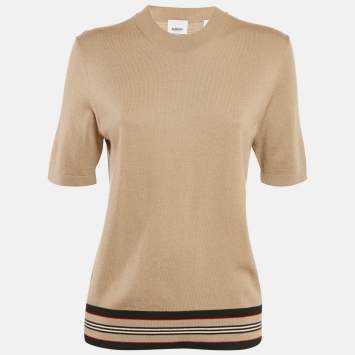 Pre Owned Burberry Beige Wool Knit Short Sleeve Pullover M
