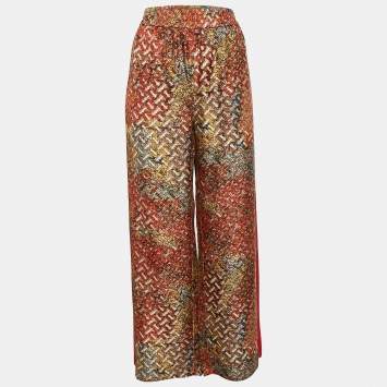 Pre Owned Burberry Orange TB Monogram Silk Wide-Leg Pants M