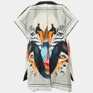 Pre Owned Burberry White Animal Print Silk Padded Cape One Size
