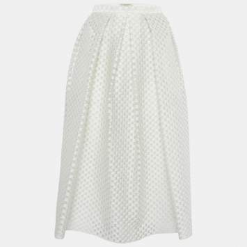 Pre Owned Burberry London White Circular Fil Coupe Crepe Midi Skirt L