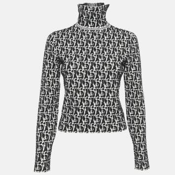 Pre Owned Burberry Black Jacquard Knit Turtle Neck B-Charm Sweater XS