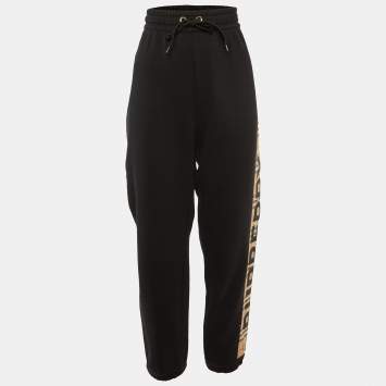 Pre Owned Burberry Black Logo Strip Detail Cotton Knit Joggers M