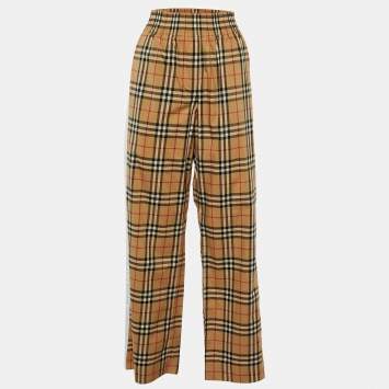 Pre Owned Burberry Beige Nova Check Cotton Straight Leg Pants M