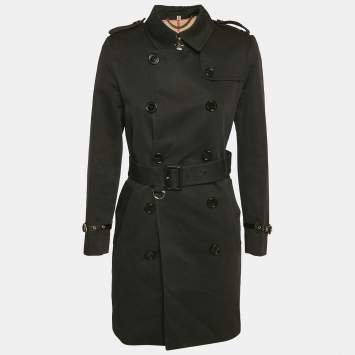 Pre Owned Burberry Black Cotton Double Breasted Belted Trench Coat S