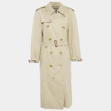 Pre Owned Burberrys' Vintage Beige Cotton Double Breasted Belted Trench Coat XL