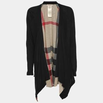 Pre Owned Burberry Black Modal Reversible Open Front Cardigan M