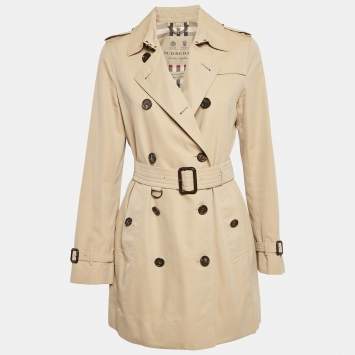 Pre Owned Burberry Beige Gabardine The Kensington Trench Coat S