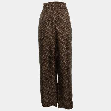 Pre Owned Burberry Brown Monogram Silk Elasticized Waist Pants S