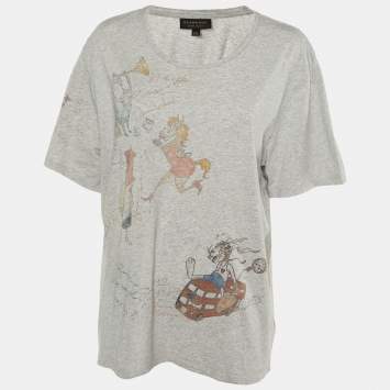 Pre Owned Burberry Grey Printed Cotton Knit T-Shirt XXL