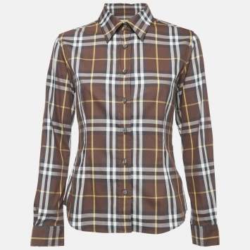 Pre Owned Burberry Brown Checks Cotton Long Sleeve Shirt S