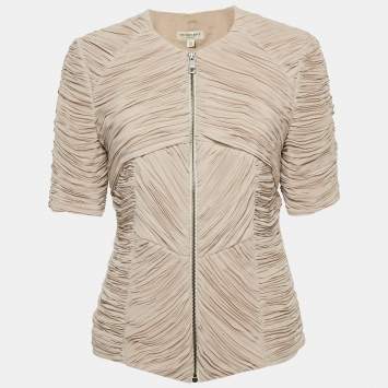Pre Owned Burberry Beige Chiffon Plisse Short Sleeve Top M