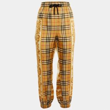 Burberry Beige Printed Nova Check Silk Joggers M