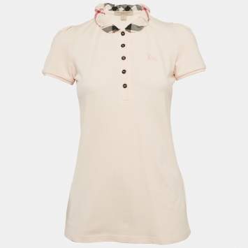 Pre Owned Burberry Pink Checks Collar Pique Polo T-Shirt S