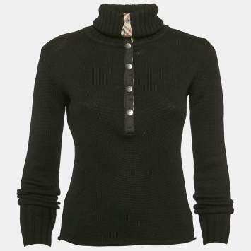 Pre Owned Burberry Black Merino Wool Knit Turtleneck Sweater XS