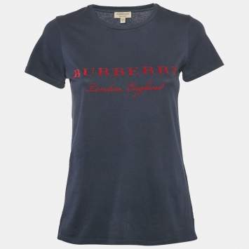Pre Owned Burberry Blue/Red Cotton Crew Neck T-Shirt XS 