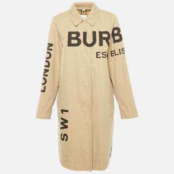 Burberry Beige Gabardine Horseferry Print Coat M