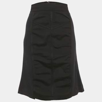 Pre Owned Burberry Black Mesh Trim Jersey Pencil Skirt M