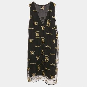 Burberry Black Logo Lurex Embroidery Sleeveless Short Dress S
