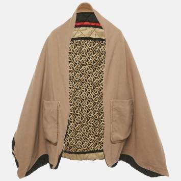 Burberry Beige Wool & Printed Quilted Silk Poncho ONE SIZE