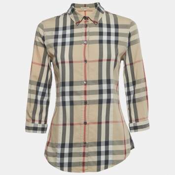 Pre Owned Burberry Beige Checks Cotton Shirt S